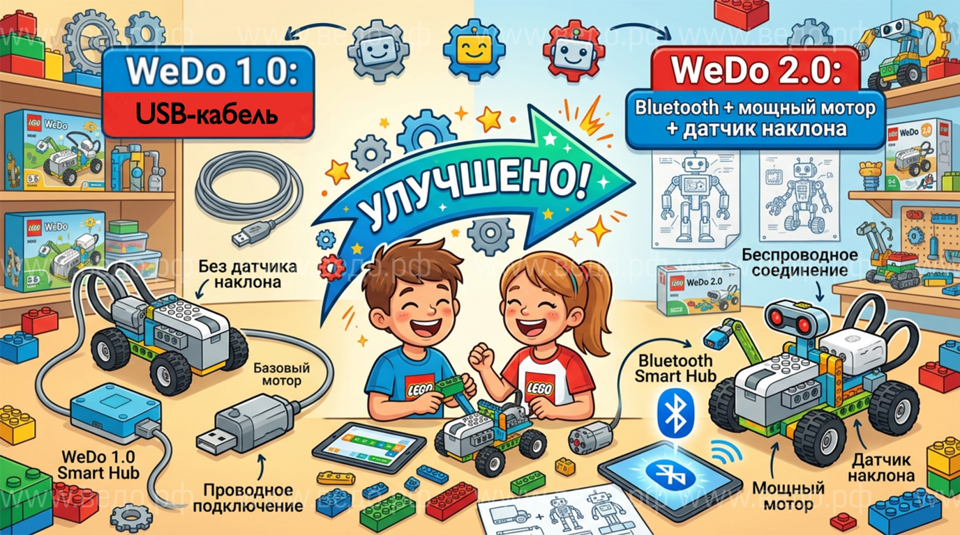 Основные отличия Lego WeDo 1.0 и Lego WeDo 2.0